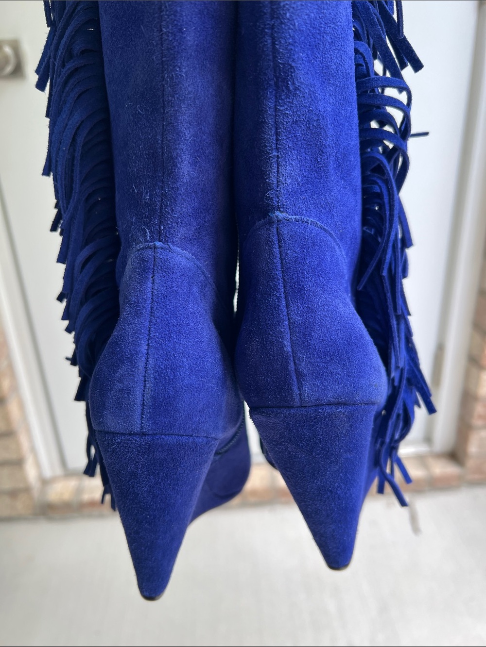 Betsey Johnson Zohara Royal Blue Suede Fringe Boho Knee Boots Size 8.5 - Picture 13 of 13